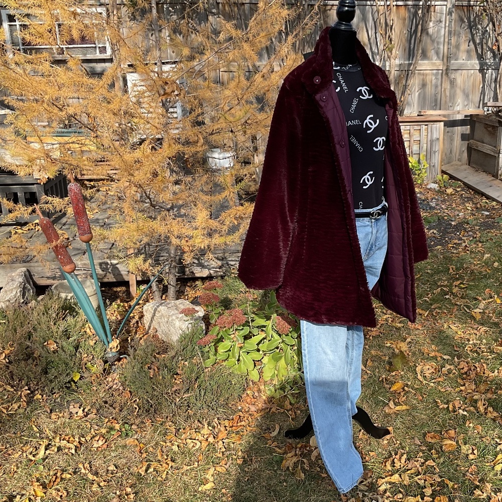Regal 3/4 Reversible Bordeaux Fine Faux Fur Coat